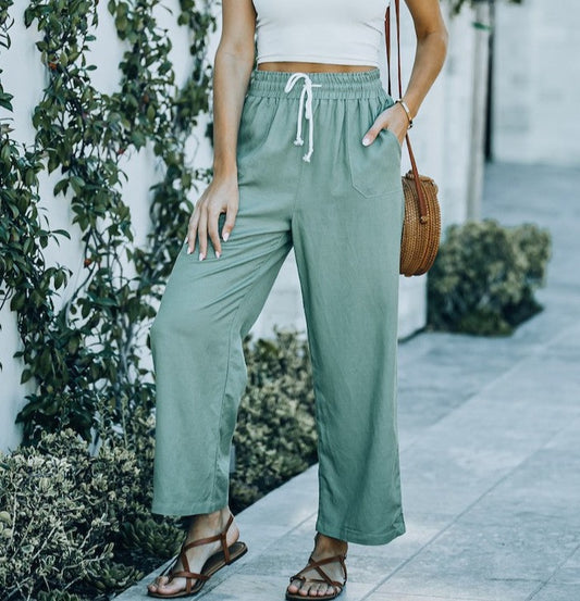 Sage Linen Drawstring | Pants