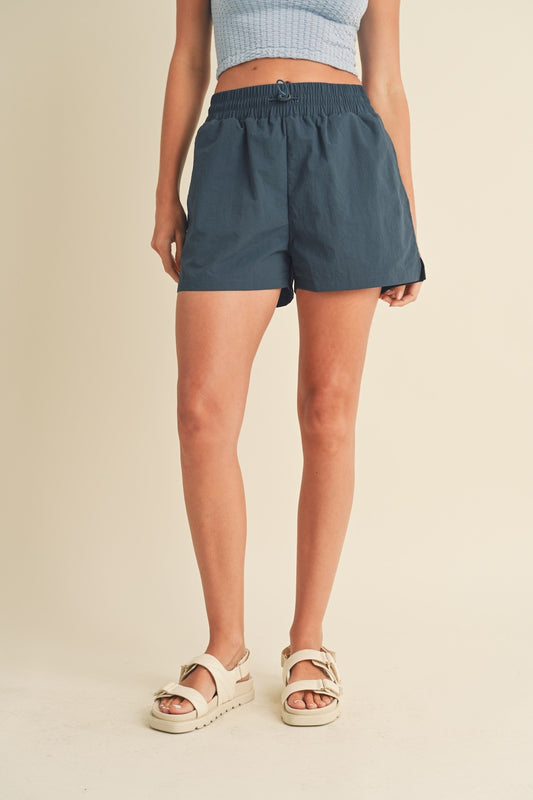 Blue High-Waisted Drawstring | Shorts