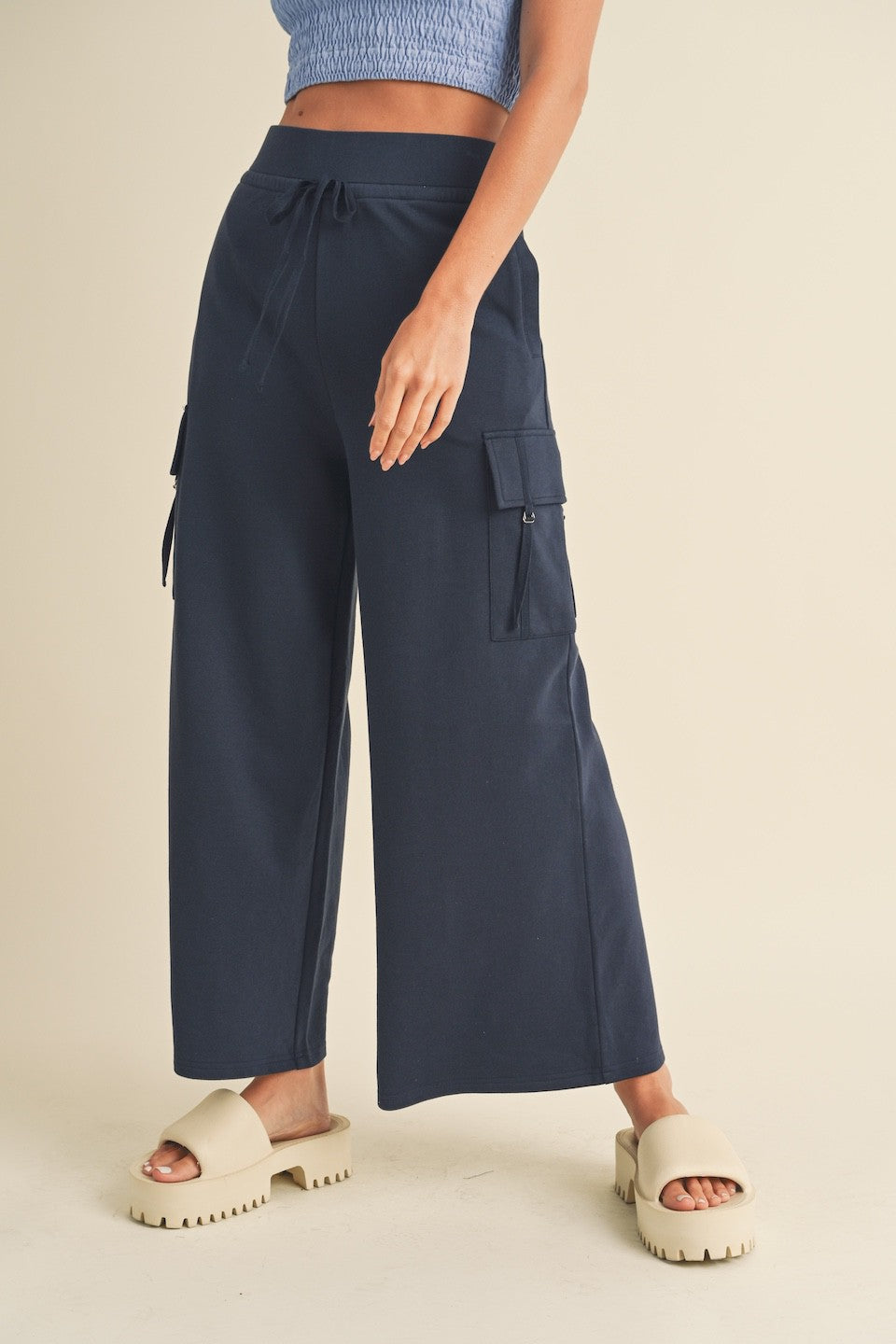 Navy Wide Leg Cargo | Pants