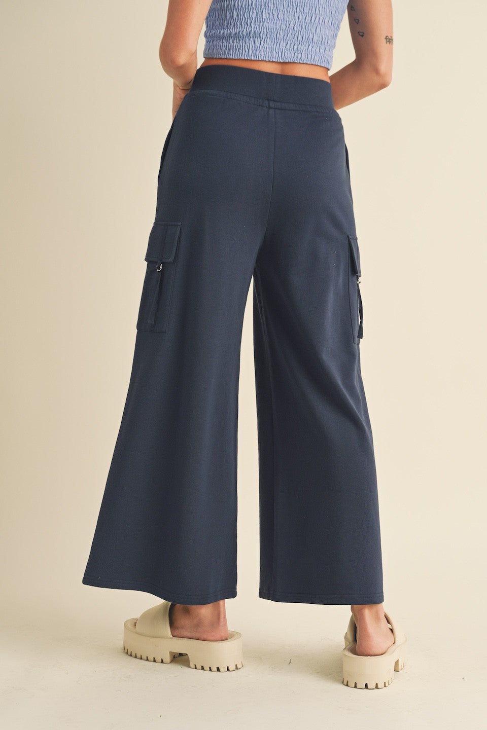 Navy Wide Leg Cargo | Pants